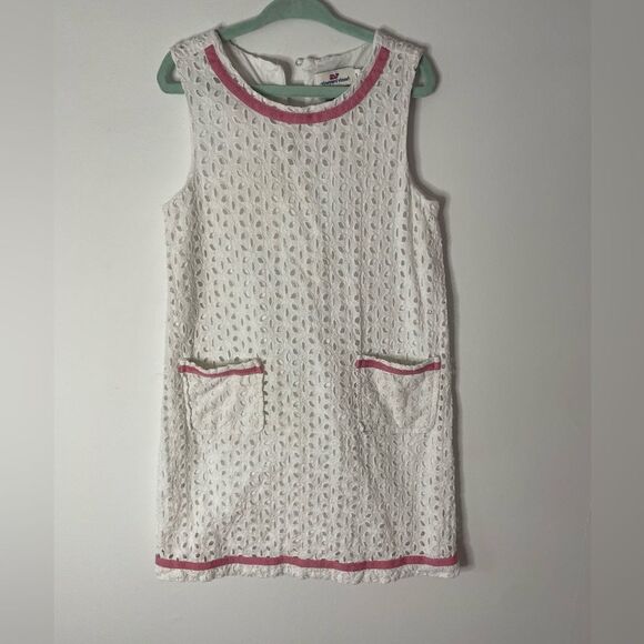 VINEYARD VINES WHITE EYELET DRESS white with pink trim size 5 - Picture 1 of 5
